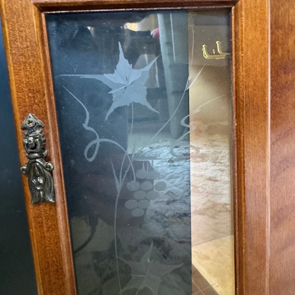 Vintage Price Product Wood Jewelry Armoire Etched Glass Rotating Carousel Mirror